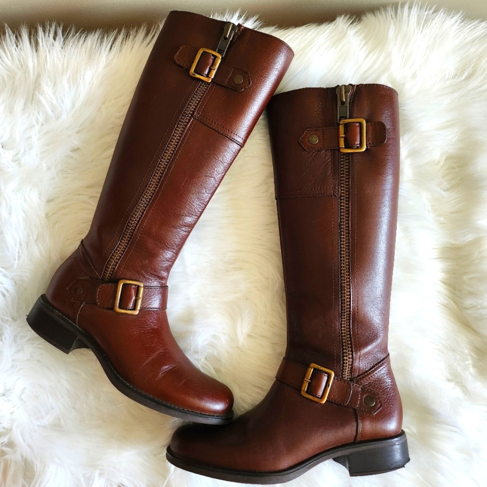 NEW Boots Genuine Leather Knee High Motorcycle Buckles Biker Riding Horse